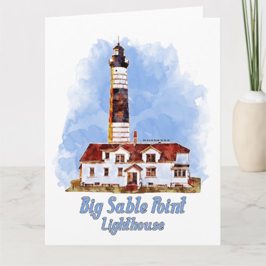 ビッグセーブルポイントライトハウスウォーターカラー – ミシガン サンキューカード (正面)