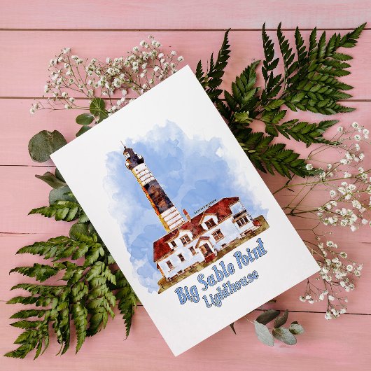 ビッグセーブルポイントライトハウスウォーターカラー – ミシガン ポストカード