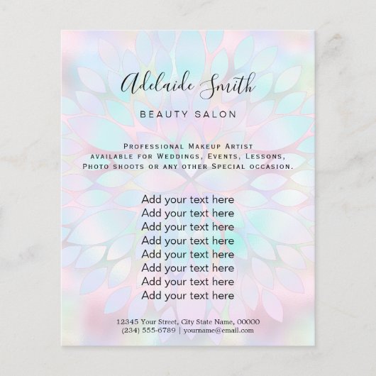 ビッグダリアフェイクホログラフィックデザイン美しいサロン チラシ (正面)