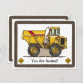 ビッグダンプトラック建築キッズパーティの招待状 招待状 (正面/裏面)