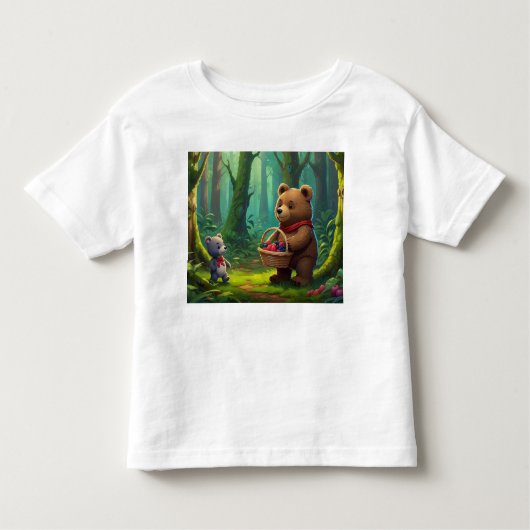 ビッグテディベアとベビーテディカートゥー子供へン トドラーTシャツ (正面)