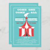 ビッグトップカーニバル誕生会ターコイズ |赤 招待状 (正面/裏面)