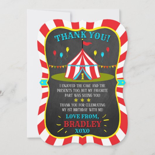ビッグトップサーカスカーニバルシャルボード1st誕生日 サンキューカード (正面)
