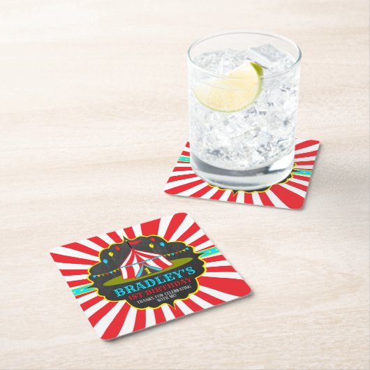 ビッグトップサーカスカーニバルチャックボード1st スクエアペーパーコースター (インサイチュ)