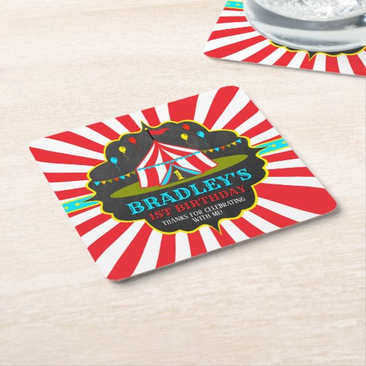 ビッグトップサーカスカーニバルチャックボード1st スクエアペーパーコースター (アングル)