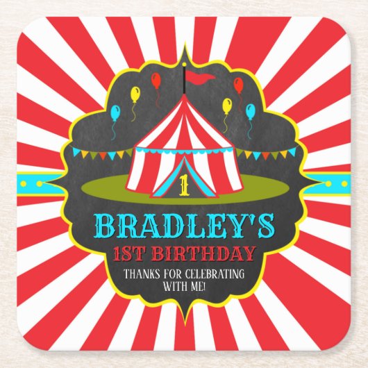 ビッグトップサーカスカーニバルチャックボード1st スクエアペーパーコースター (正面)
