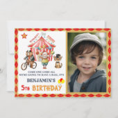 ビッグトップサーカスカーニバルフォトフィフス誕生日 招待状 (正面)