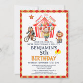 ビッグトップサーカスカーニバルボーイフィフス誕生日 招待状 (正面)