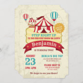 ビッグトップサーカスカーニバルヴィンテージ誕生日パーティー 招待状 (正面/裏面)