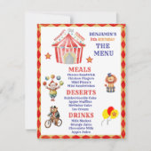 ビッグトップサーカスカーニバル第5誕生日予算メニュー ノートカード (正面)