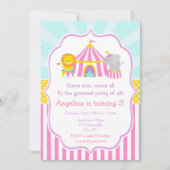 ビッグトップサーカスカーニバル誕生日インピンク 招待状 (正面)