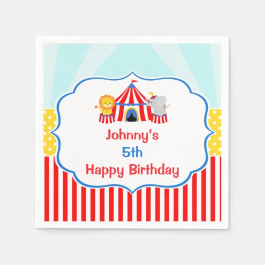 ビッグトップサーカスカーニバル誕生日イン赤 スタンダードカクテルナプキン (正面)