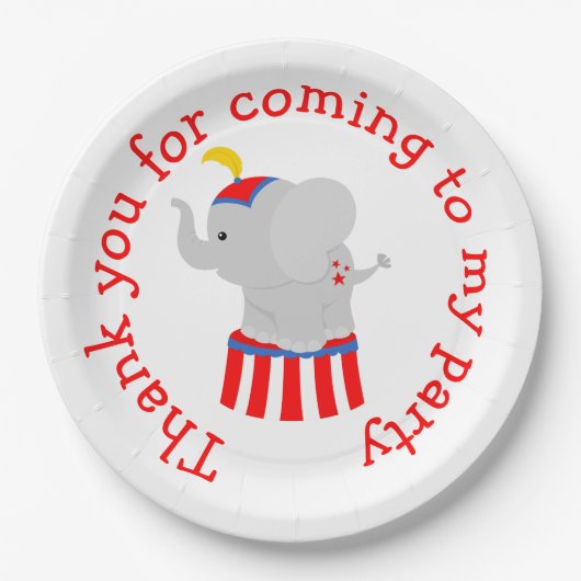 ビッグトップサーカスカーニバル誕生日イン赤 ペーパープレート (正面)