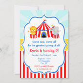 ビッグトップサーカスカーニバル誕生日イン赤 招待状 (正面)