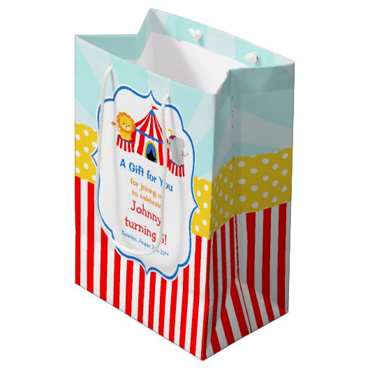 ビッグトップサーカスカーニバル誕生日パーティーありがとう ミディアムペーパーバッグ (正面アングル)