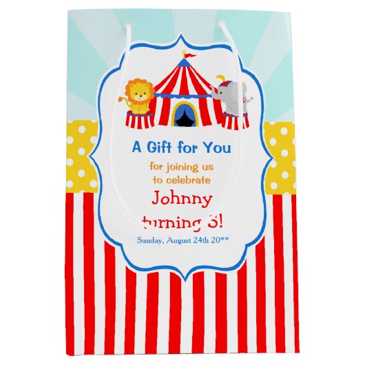 ビッグトップサーカスカーニバル誕生日パーティーありがとう ミディアムペーパーバッグ (正面)