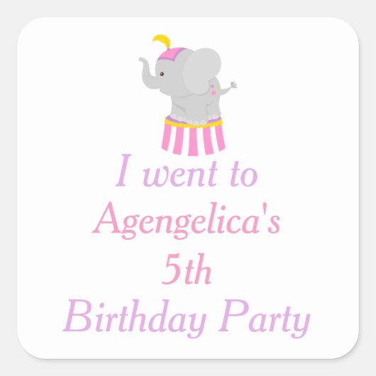 ビッグトップサーカスカーニバル誕生日'私は行った' スクエアシール (正面)