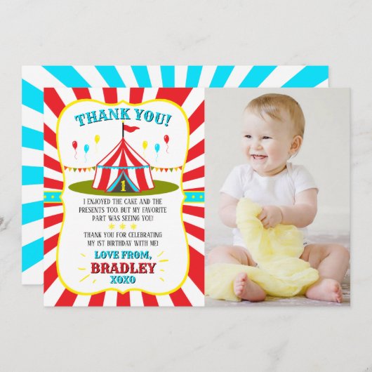 ビッグトップサーカスカーニバル1stバースデーフォト サンキューカード (正面/裏面)