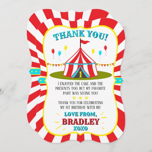 ビッグトップサーカスカーニバル1st誕生日 サンキューカード (正面/裏面)