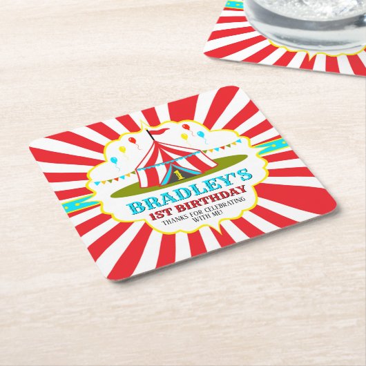 ビッグトップサーカスカーニバル1st誕生日 スクエアペーパーコースター (アングル)