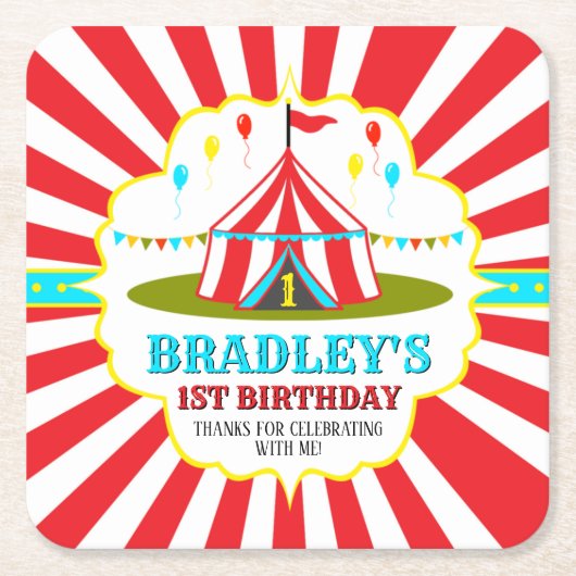 ビッグトップサーカスカーニバル1st誕生日 スクエアペーパーコースター (正面)