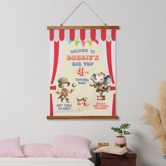ビッグトップサーカステーマ誕生日 吊り下げ型タペストリー (寝室)