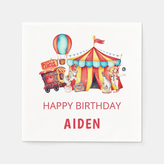 ビッグトップサーカスハッピーバースデー スタンダードカクテルナプキン (正面)
