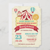 ビッグトップサーカス カーニバル ヴィンテージ 誕生日パーティー 招待状 (正面)