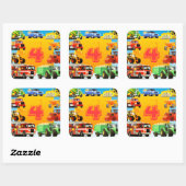 ビッグトラック4th誕生日パーティーカスタムキッズ スクエアシール (シート)