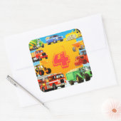 ビッグトラック4th誕生日パーティーカスタムキッズ スクエアシール (封筒)