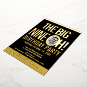 ビッグナイン0h!90番目の誕生日の写真 箔招待状 (回転した状態)