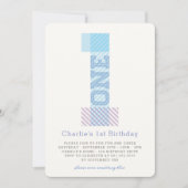 ビッグナンバー1ストライプ男の赤ちゃん1st誕生日パーティー 招待状 (正面)