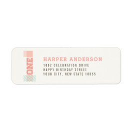 ビッグナンバー1ピンクストライプの女の子1st誕生日パーティー ラベル