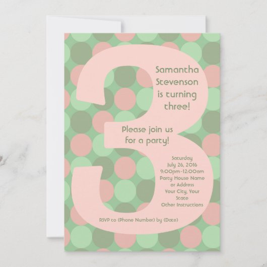 ビッグナンバー3ガールの3回目の誕生日パーティー 招待状 (正面)