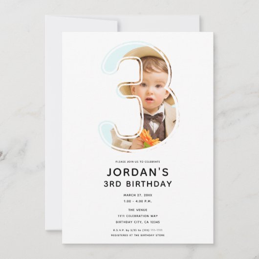 ビッグナンバー3 THREE写真第3の誕生日パーティー 招待状 (正面)