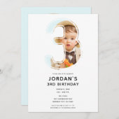 ビッグナンバー3 THREE写真第3の誕生日パーティー 招待状 (正面/裏面)