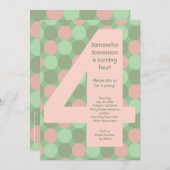 ビッグナンバー4ガールの4歳の誕生日パーティー 招待状 (正面/裏面)