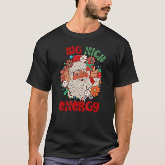 ビッグニックエネルギーレトロサンタクロースメリークリスマス Tシャツ (正面)