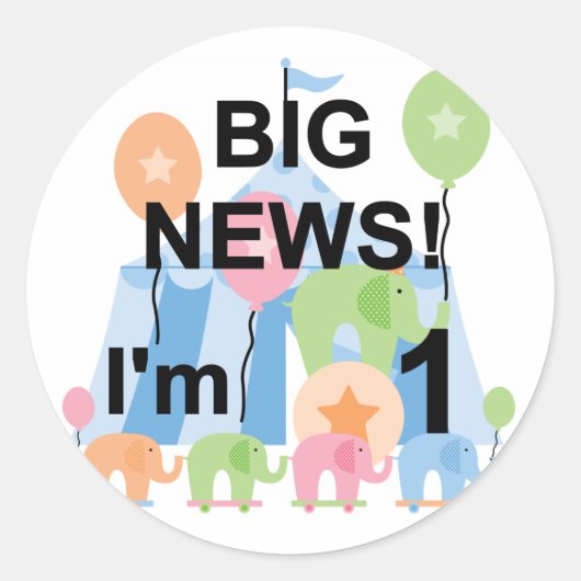 ビッグニュースCircus 1st誕生日Tシャツとギフト ラウンドシール (正面)