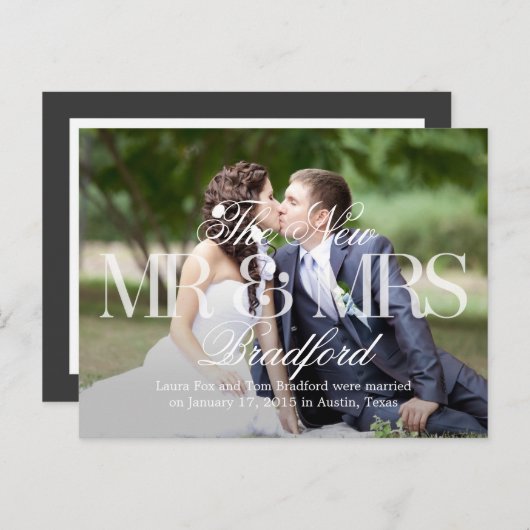 ビッグニュー結婚スの発表 – ホワイト 案内ポストカード (正面/裏面)