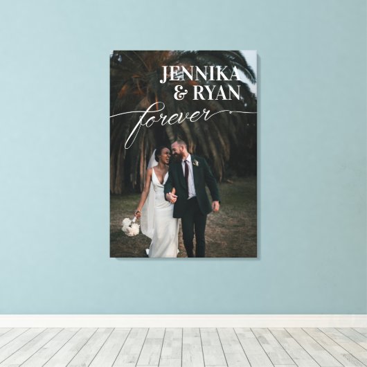 ビッグネームホワイトオーバーレイ結婚フォーエバーのフォトカンヴ キャンバスプリント (インサイチュ (ウッドフロア))