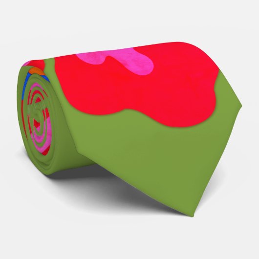 ビッグハイビスカス図解入りの、写真付きのトロピカルグリーンネックタイ ネクタイ (ロール)