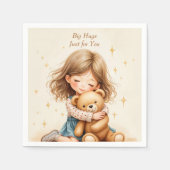 ビッグハグカワイガールハギングテディベア紙シート スタンダードカクテルナプキン (正面)