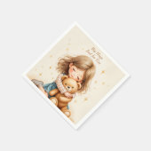 ビッグハグカワイガールハギングテディベア紙シート スタンダードカクテルナプキン (角)