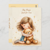 ビッグハグカワイガールハギングテディベア紙シート ポストカード (正面/裏面)