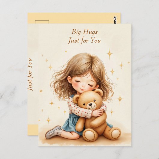 ビッグハグカワイガールハギングテディベア紙シート ポストカード (正面/裏面)