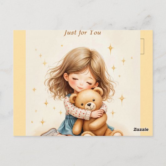 ビッグハグカワイガールハギングテディベア紙シート ポストカード (裏面)