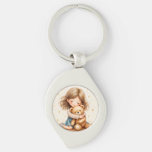 ビッグハグ – 可愛い女の子ハギングテディベア キーホルダー (正面)