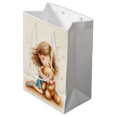 ビッグハグ – 可愛い女の子ハギングテディベア ミディアムペーパーバッグ (正面アングル)