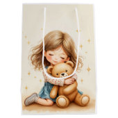 ビッグハグ – 可愛い女の子ハギングテディベア ミディアムペーパーバッグ (裏面)